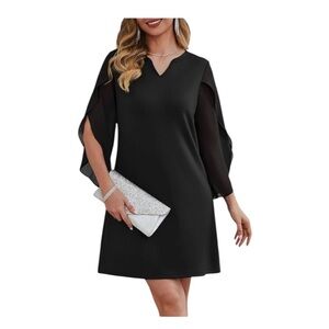Elegant Black V-Neck Chiffon Sleeve Dress Woman’s 3X